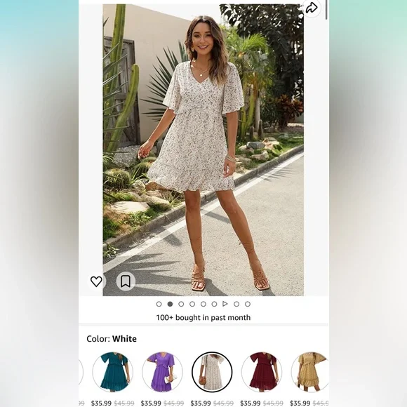 Chiffon Flowy Dress, Floral Print - Picture 2 of 6